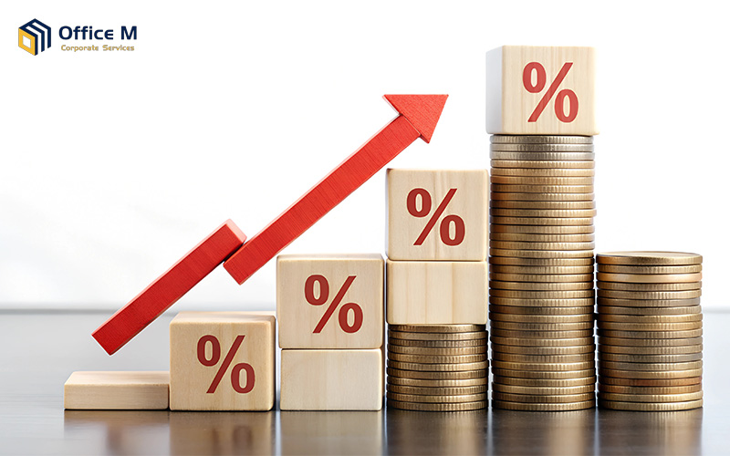 Increasing percentage blocks and coins representing corporate tax rates